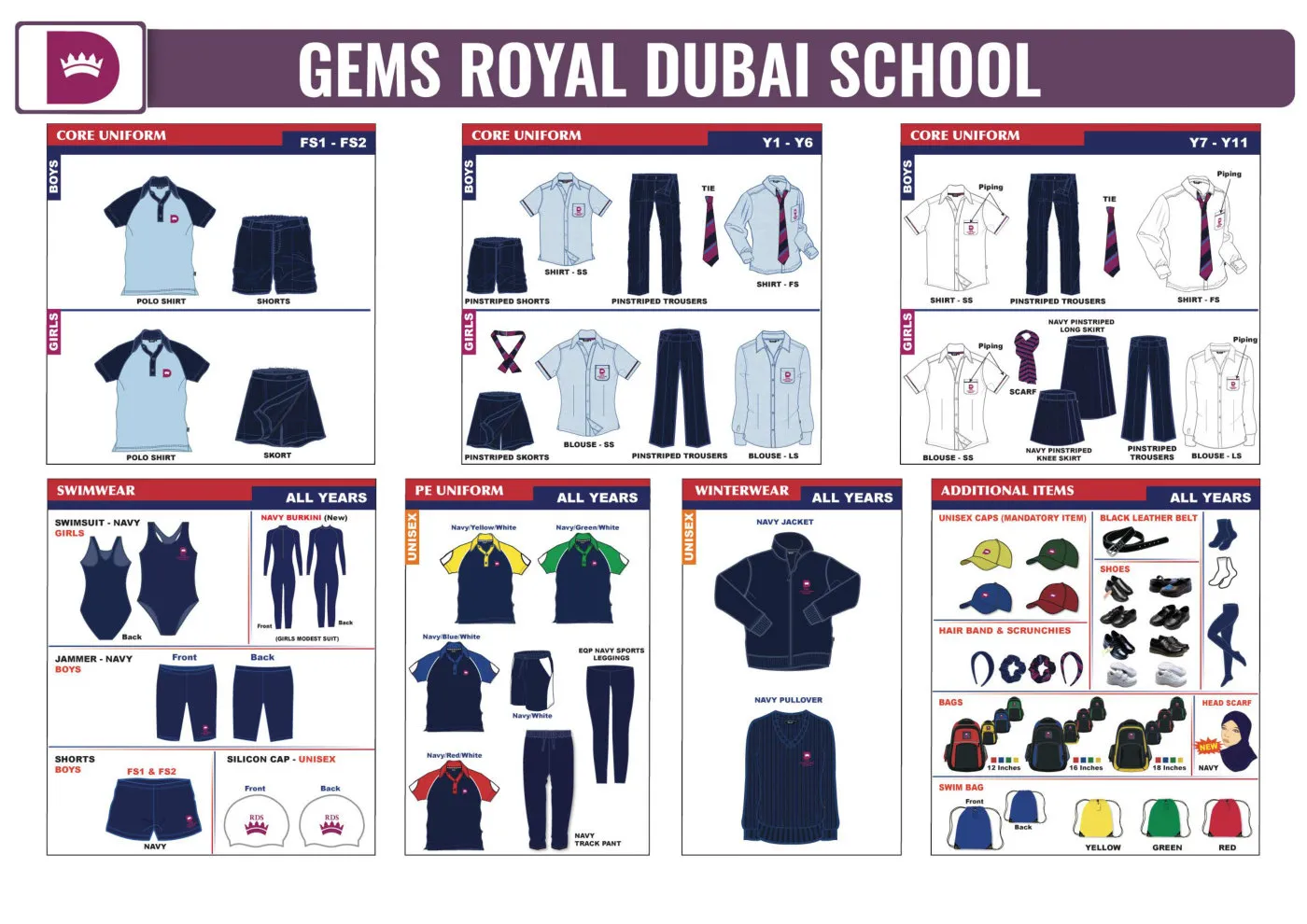 GEMS Royal Dubai School uniform requirements chart