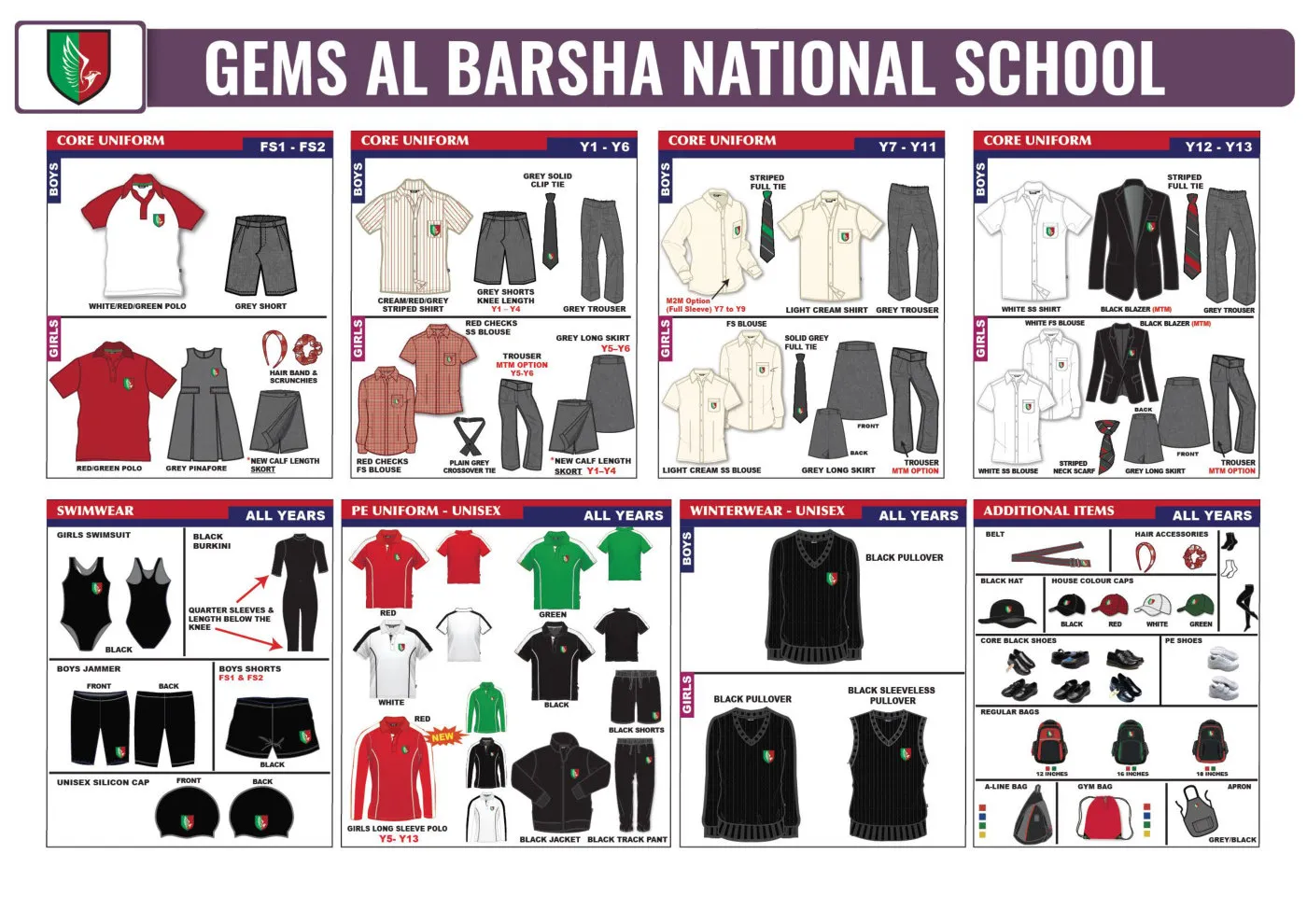 GEMS Al Barsha National School uniform requirements chart