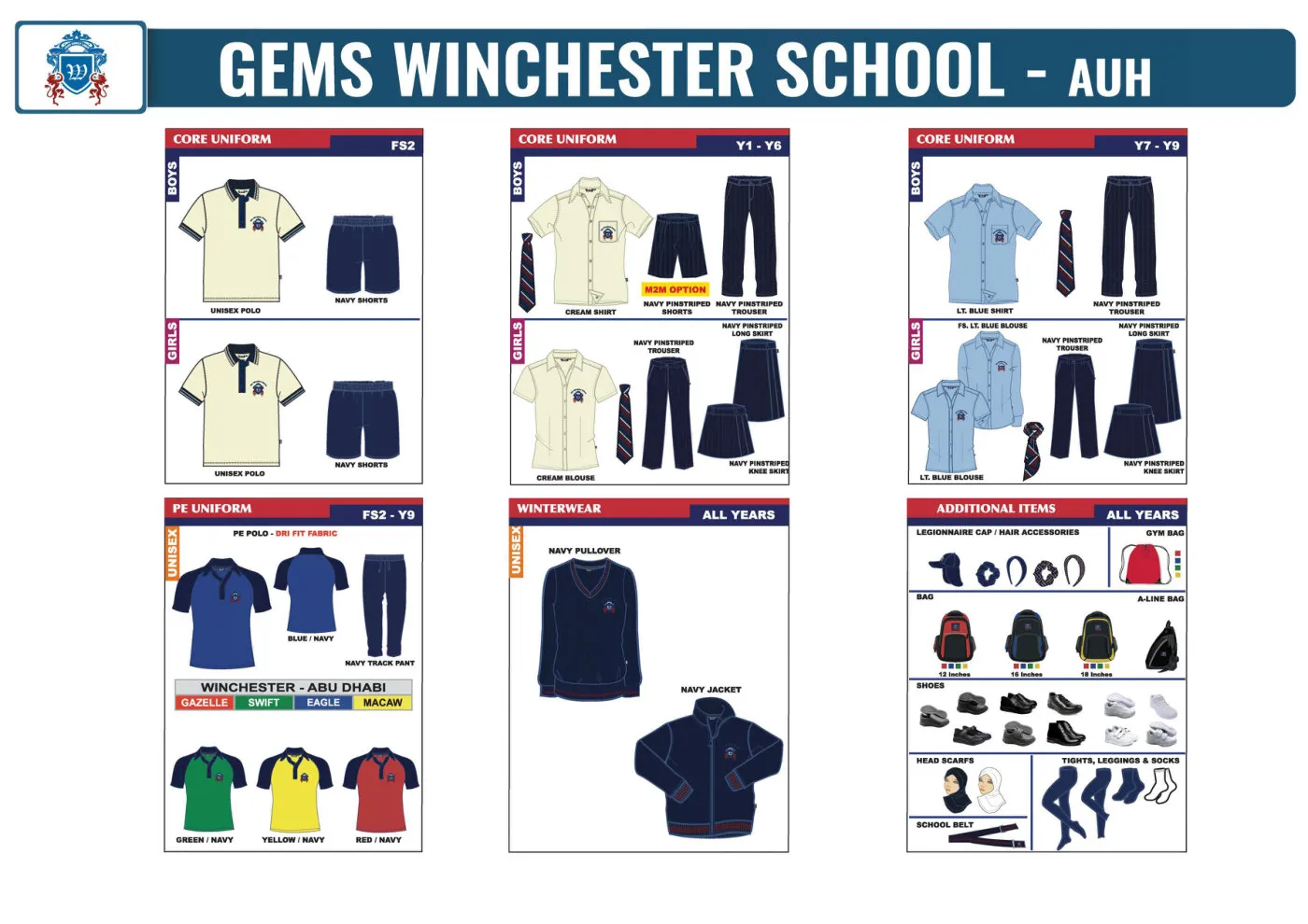 GEMS Winchester School - Abu Dhabi uniform requirements chart