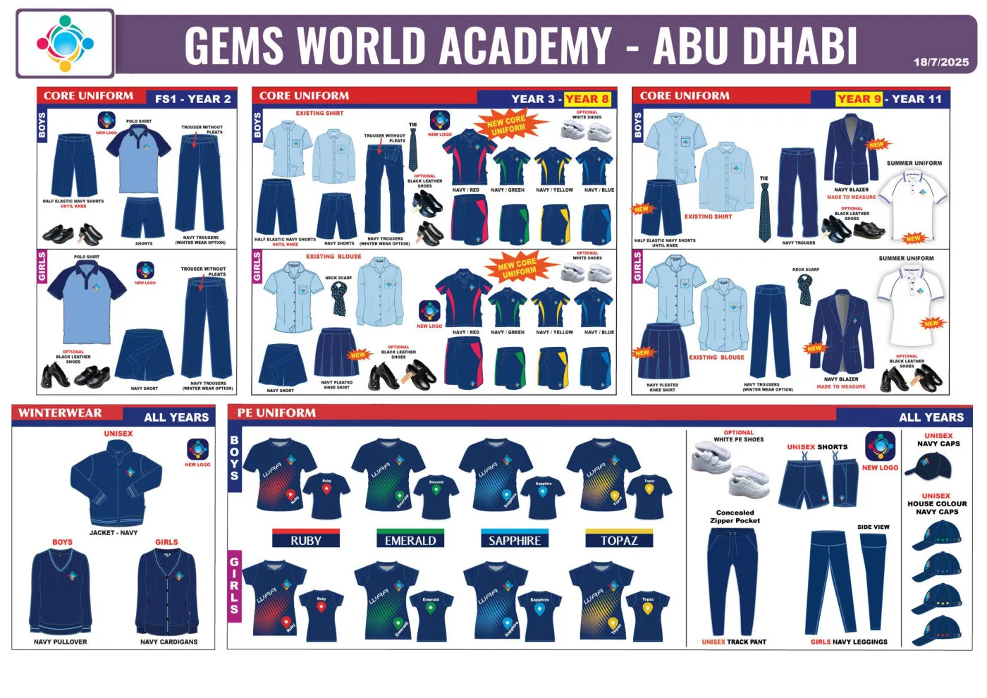 GEMS World Academy - Abu Dhabi uniform requirements chart