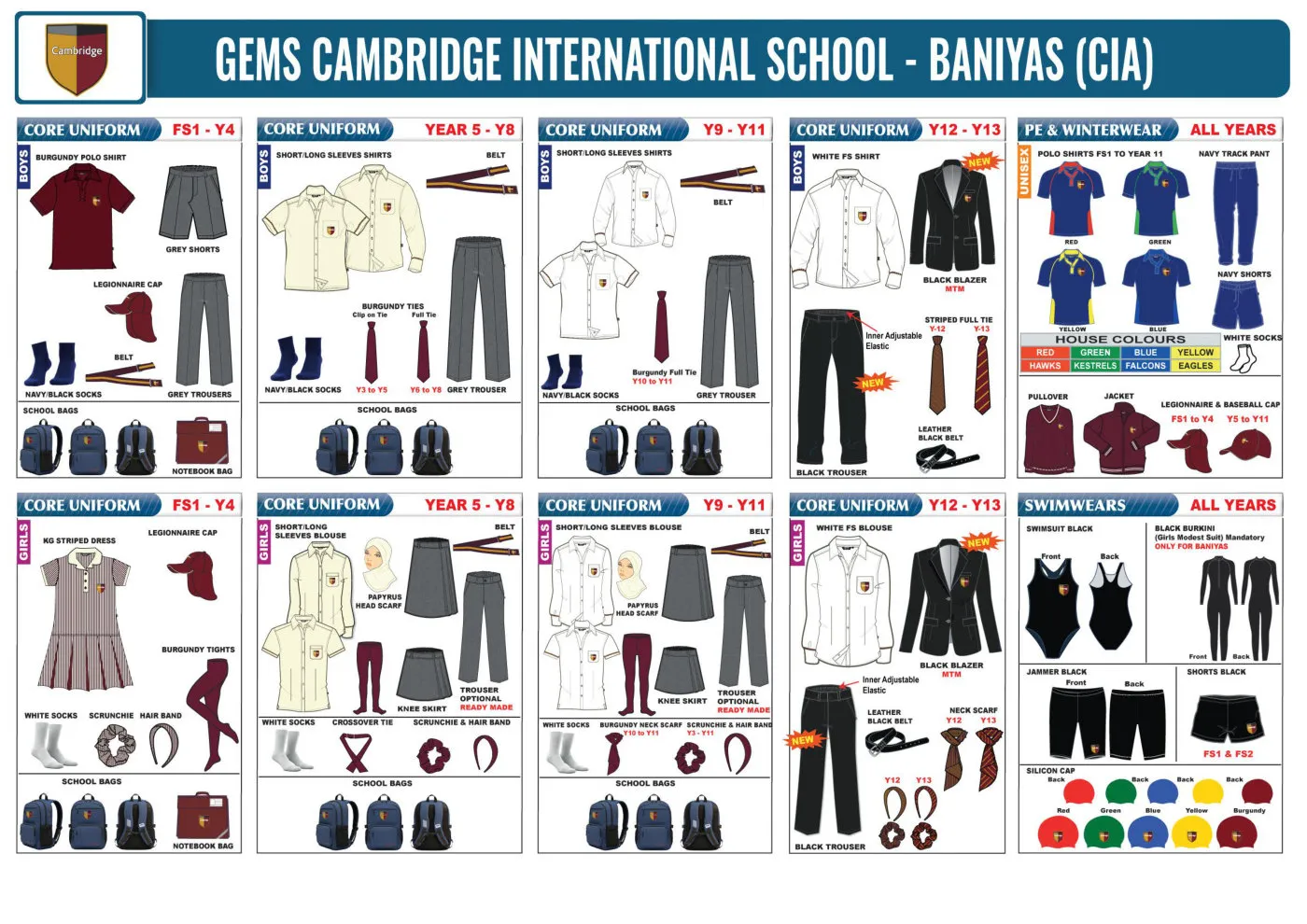GEMS Cambridge International School - Abu Dhabi uniform requirements chart