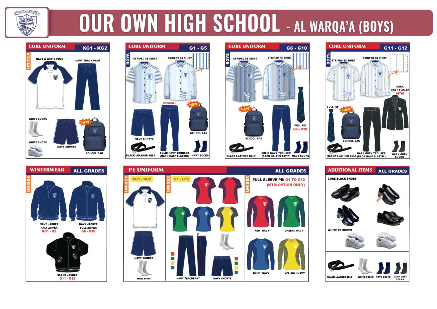 GEMS Our Own High School - Al Warqa (Boys) uniform requirements chart