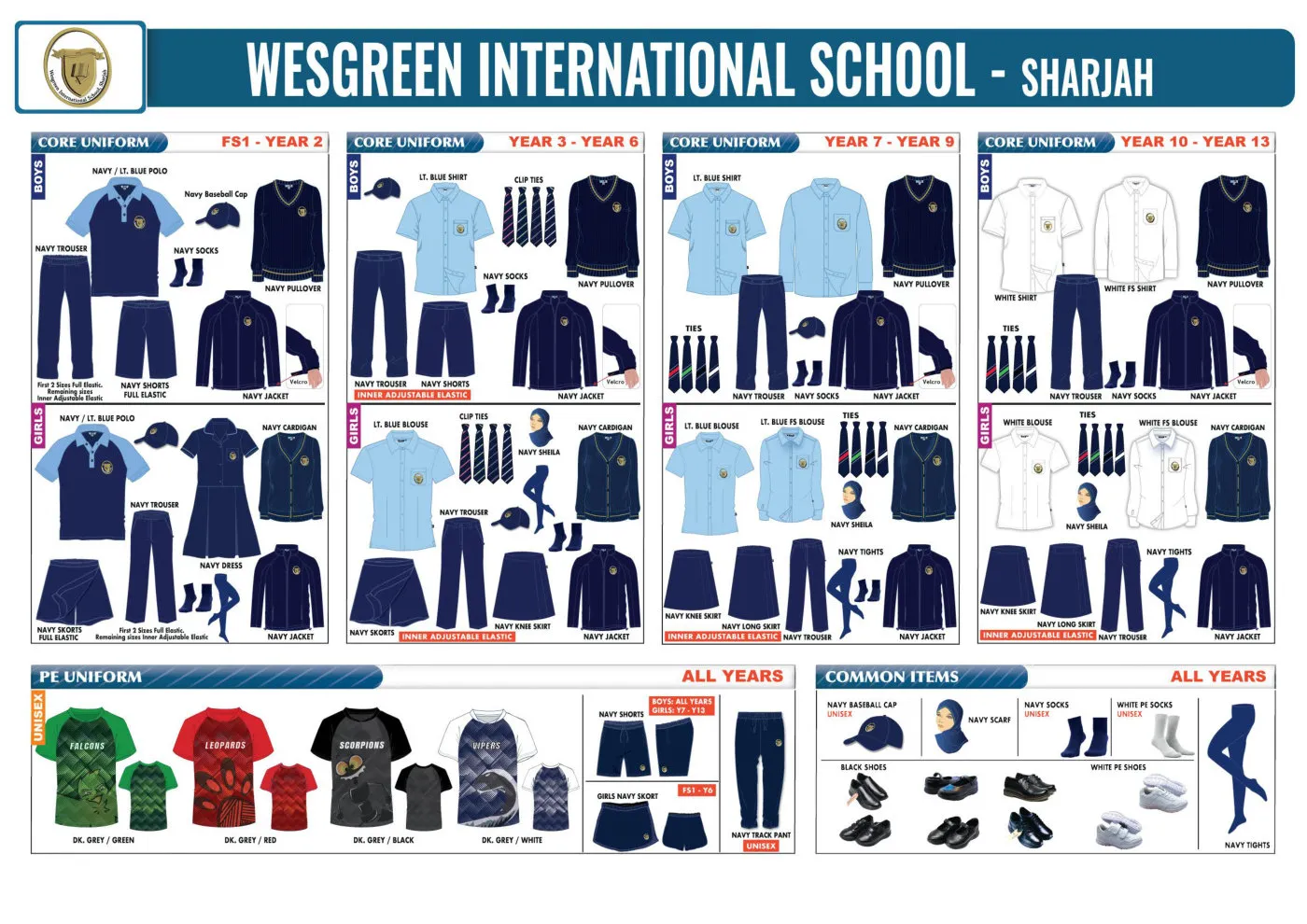 Wesgreen International School - Sharjah uniform requirements chart
