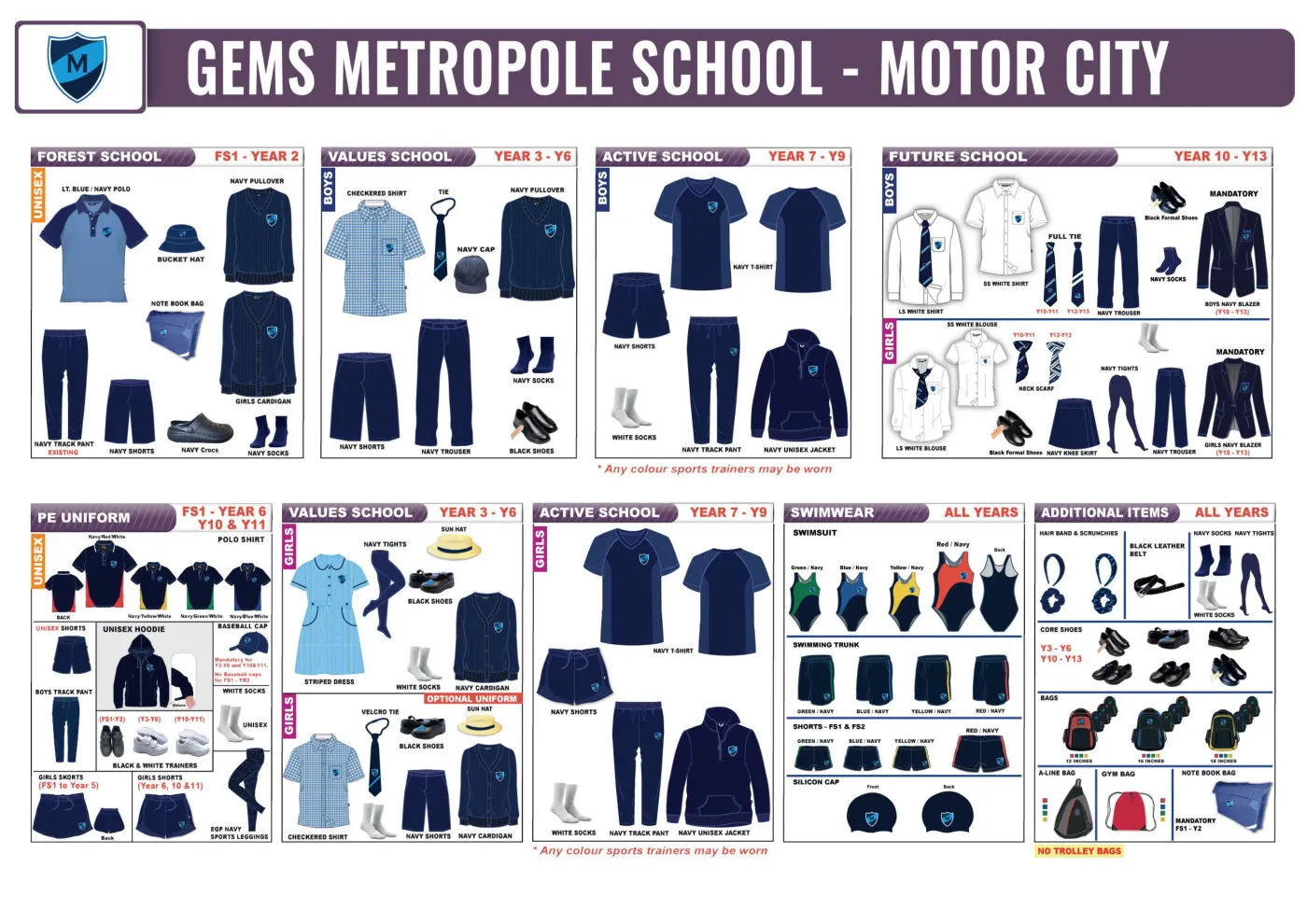 GEMS Metropole School - Motor City uniform requirements chart