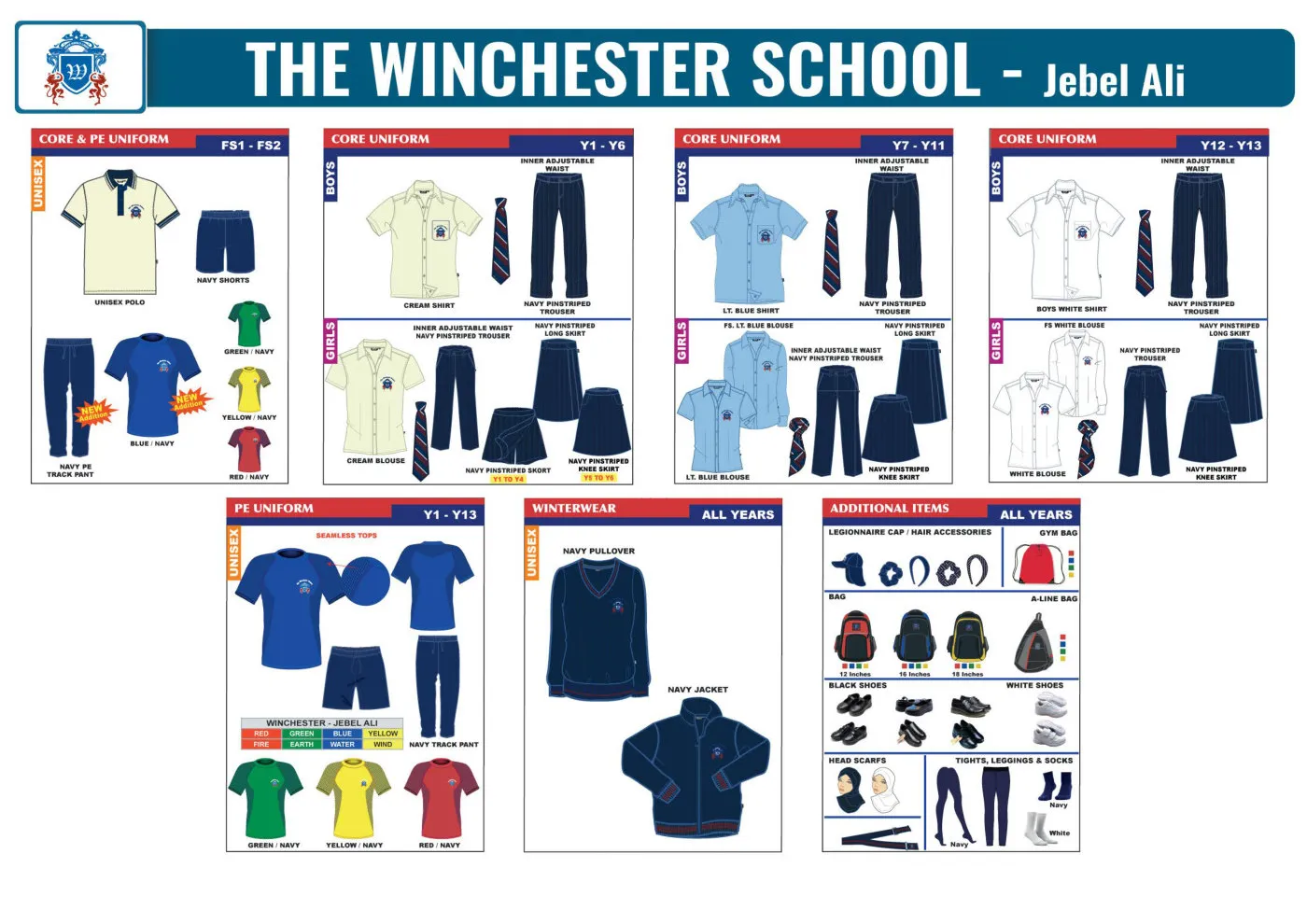 The Winchester School - Jebel Ali uniform requirements chart