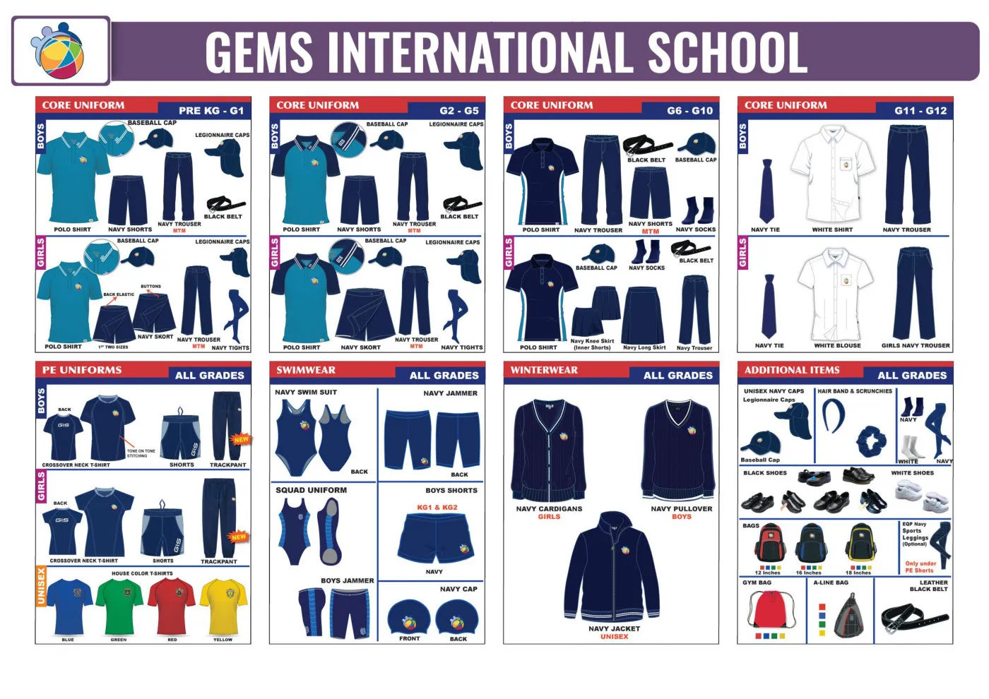 GEMS International School uniform requirements chart