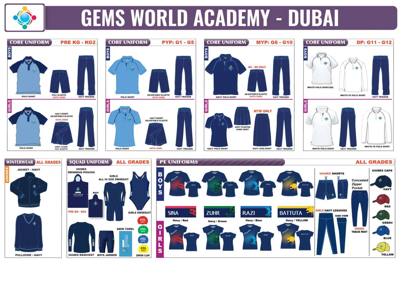 GEMS World Academy - Dubai uniform requirements chart