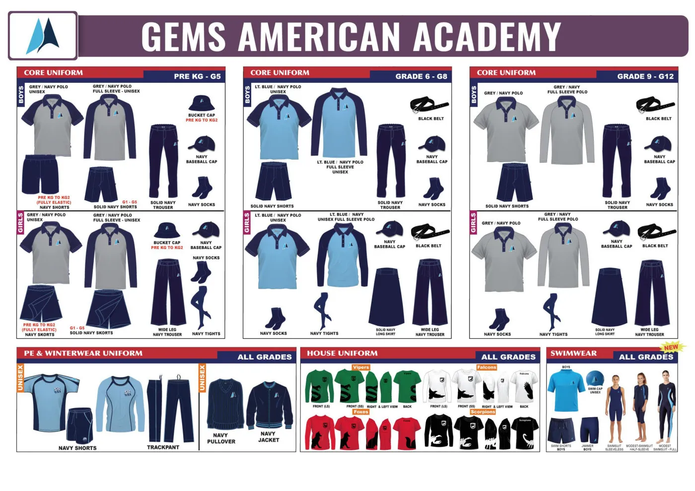 GEMS American Academy - Abu Dhabi uniform requirements chart