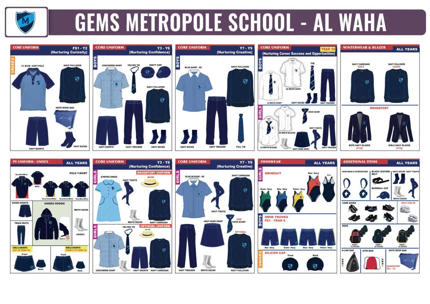 GEMS Metropole School - Al Waha uniform requirements chart