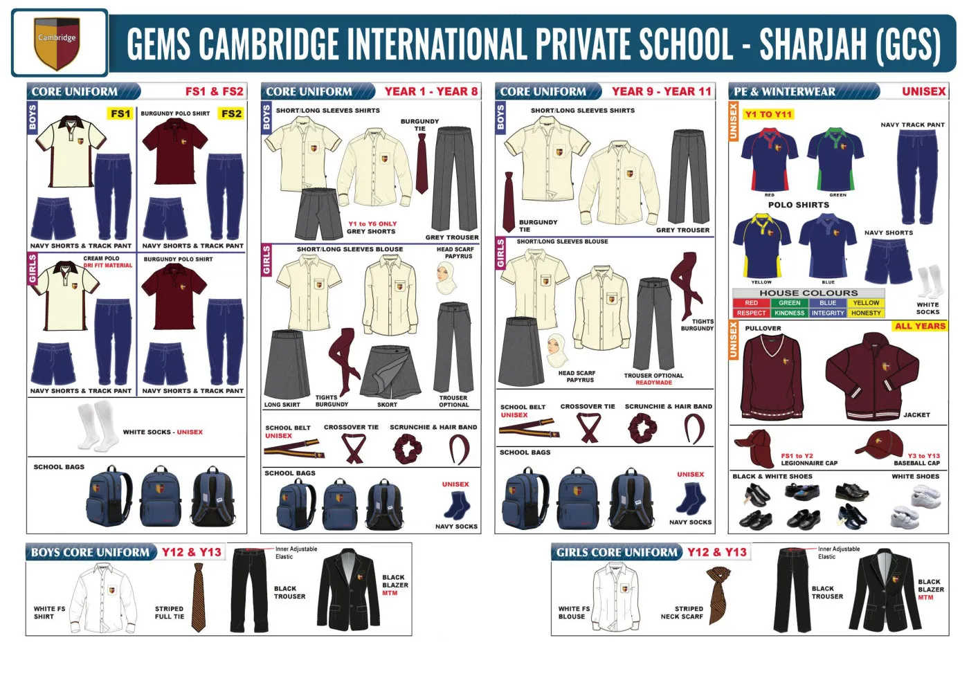 GEMS Cambridge International Private School - Sharjah uniform requirements chart