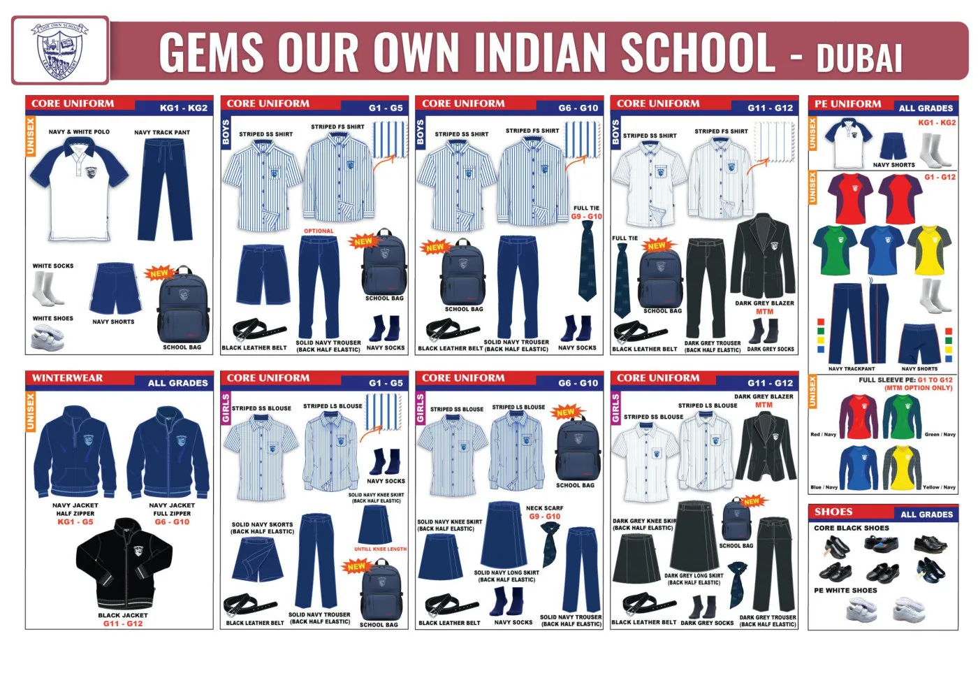 GEMS Our Own Indian School - Dubai uniform requirements chart