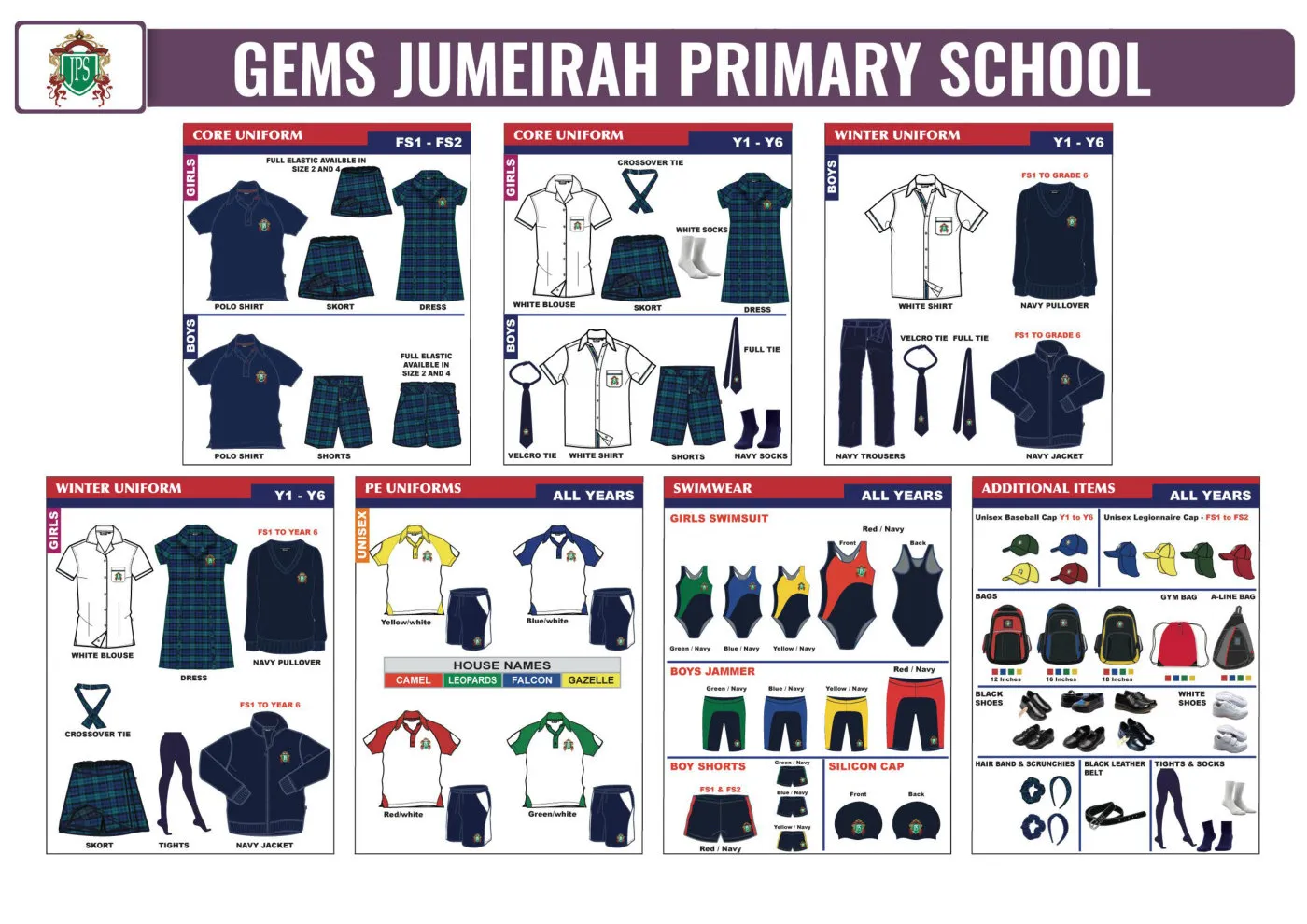 GEMS Jumeirah Primary School - Dubai uniform requirements chart