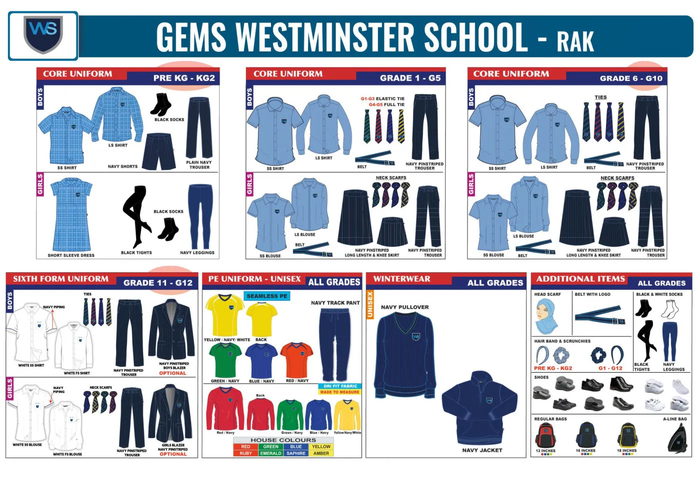 GEMS Westminster School - Ras Al Khaimah uniform requirements chart