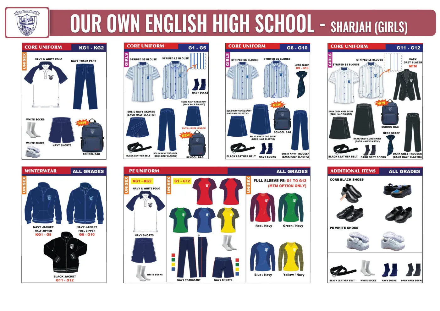 GEMS Our Own English High School - Sharjah (Girls) uniform requirements chart