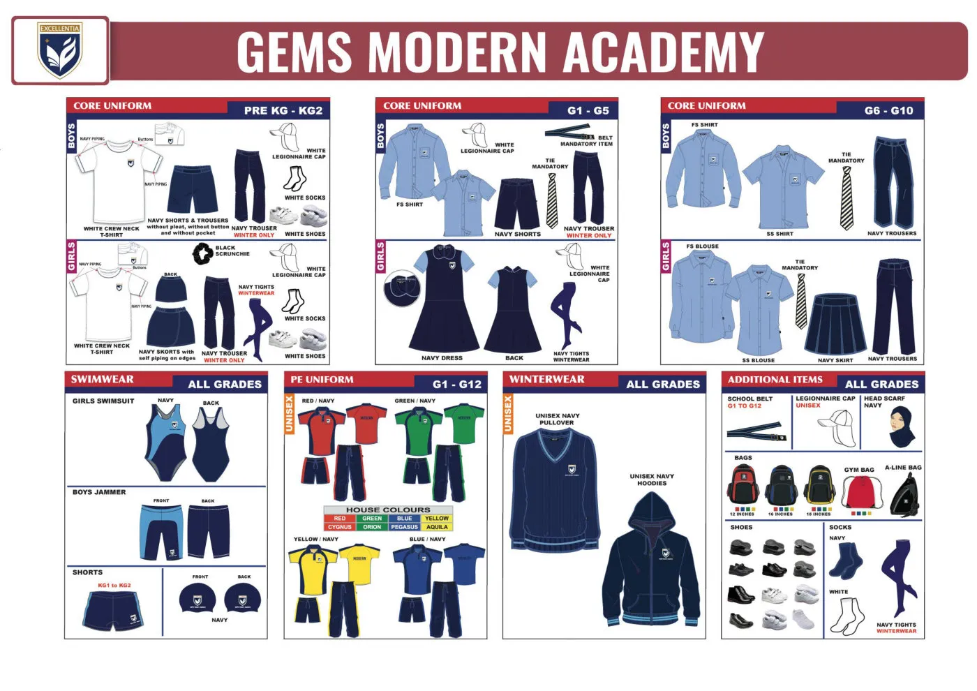 GEMS Modern Academy - Dubai uniform requirements chart