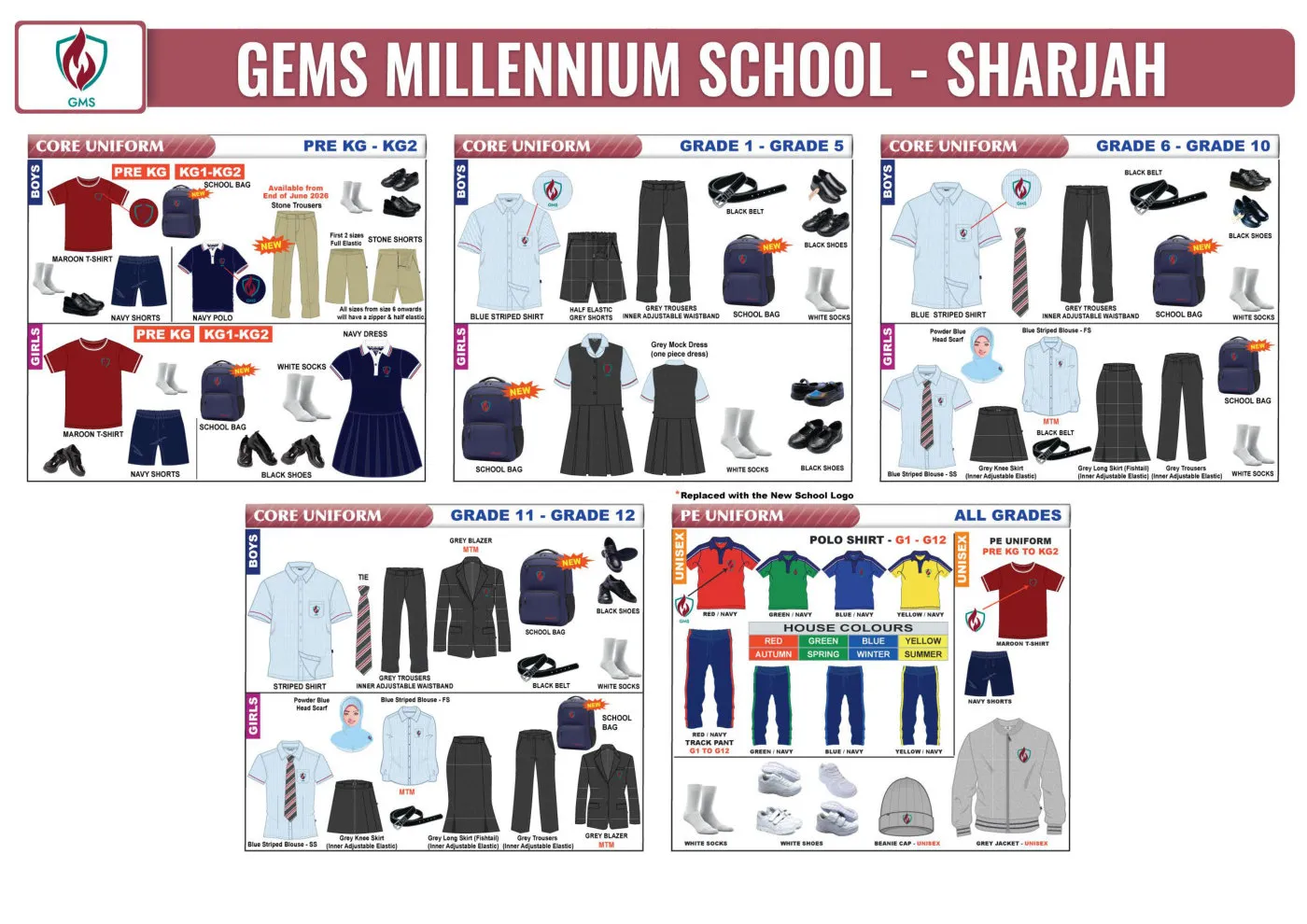 GEMS Millennium School - Sharjah uniform requirements chart