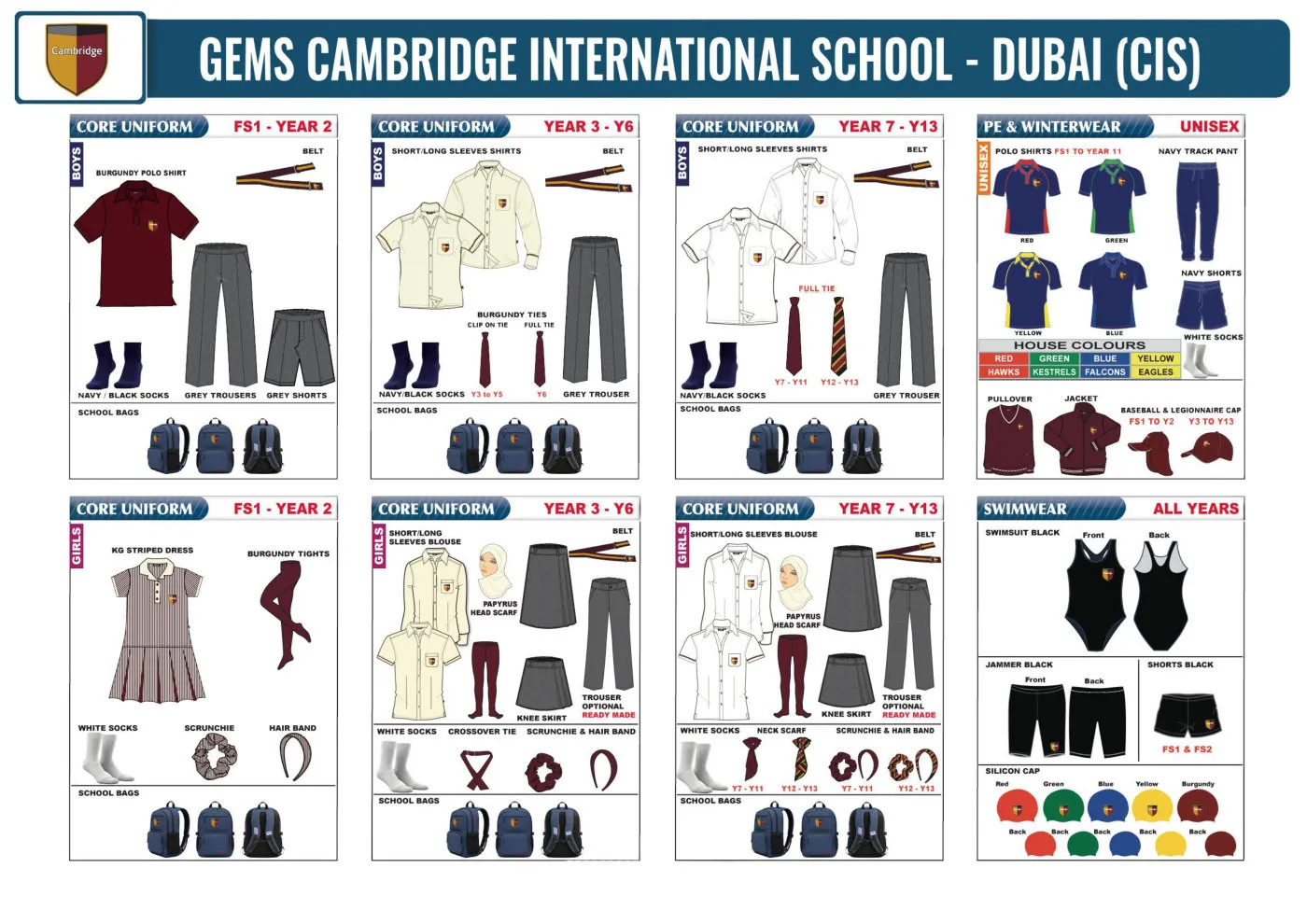 GEMS Cambridge International School - Dubai uniform requirements chart